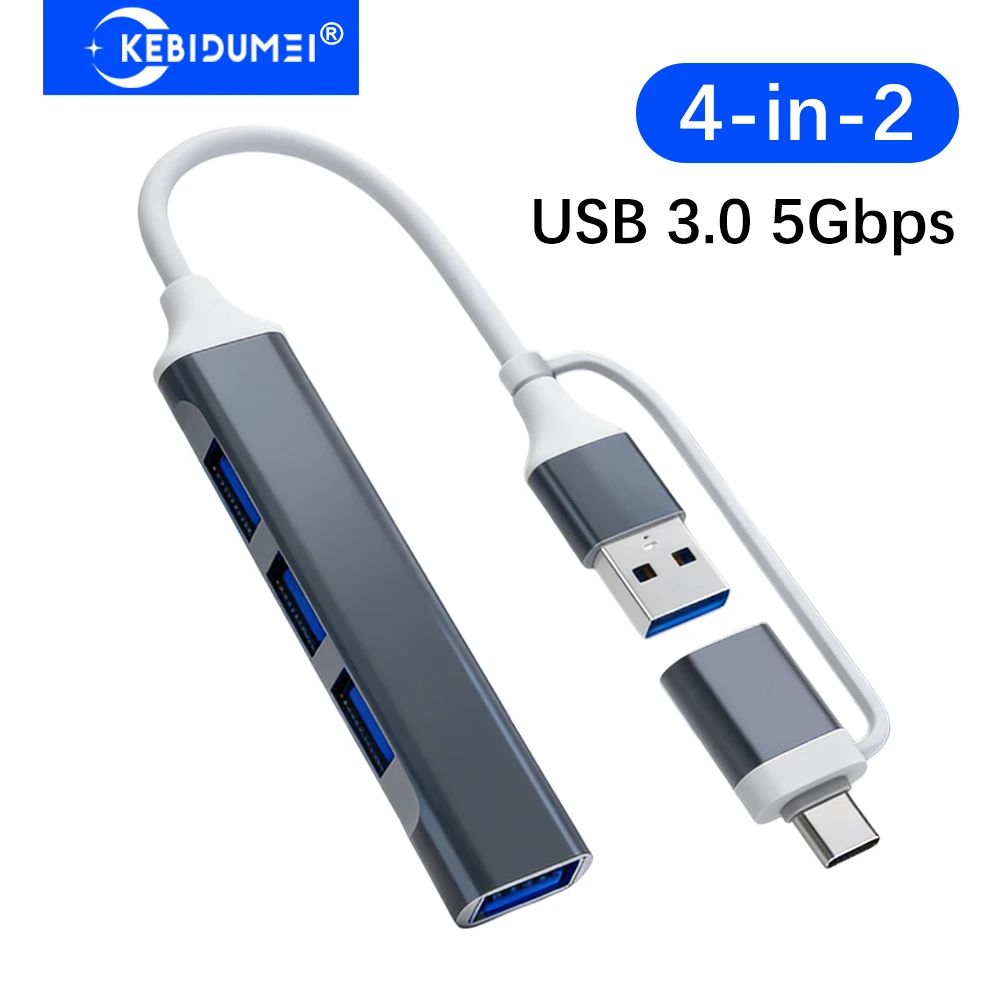 

KEBIDUMEI 4-in-2 USB 3.0 HUB 5Gbps Transmission USB C HUB TYPE-C to USB Splitter USB C Docking Station OTG Adapter For Laptop