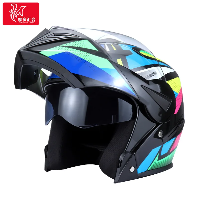 Motorfiets Elektrische Auto Helm Dubbele Lens Bluetooth Blootgelegd Helm Voor Mannen En Vrouwen Universele Four-Thirds Helm Vier Seizoen