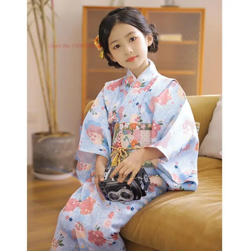 2024 japanese kimono robe national flower print children dress traditional yukata haori girl photography dress vintage kimono