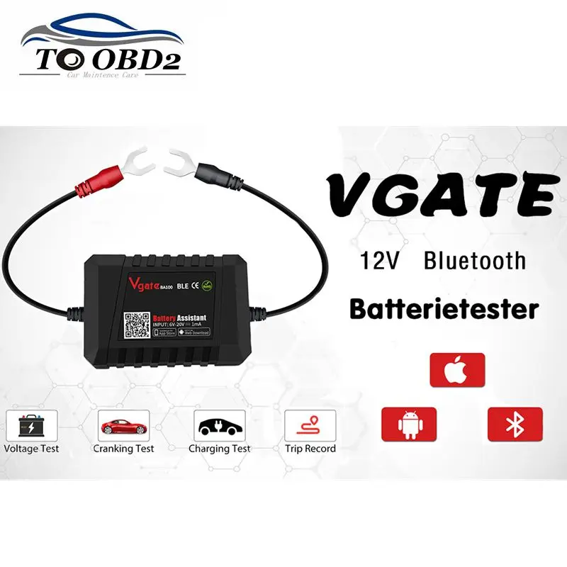 Newest Vgate BA100 6~20V Battery Tester Works via Bluetooth 4.0 Phone APP Real-Time Monitoring Voltage&Health Battery Assiantant