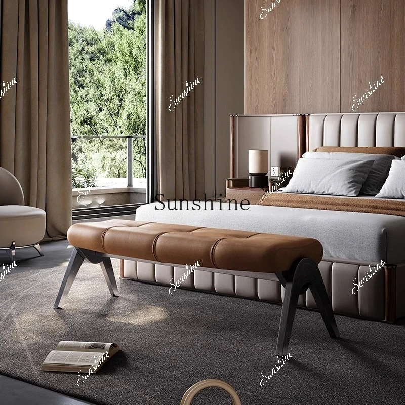 

Light luxury high-end bedside stool master bedroom Italian shoe changing stool leather high-end feeling