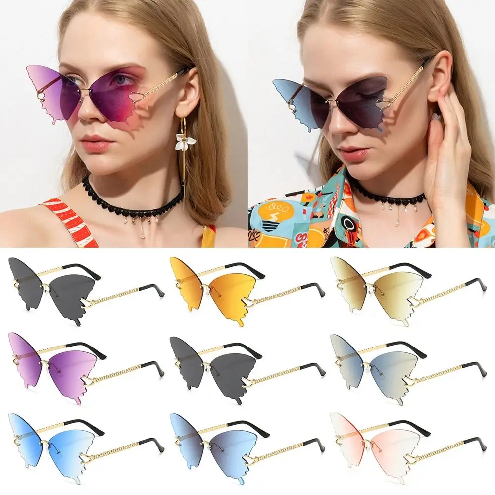 Rimless Butterfly Sunglasses UV400 Protection Oversized Shades Metal Frame Gradient Sun Glasses for Beach/Travel/Streetwear