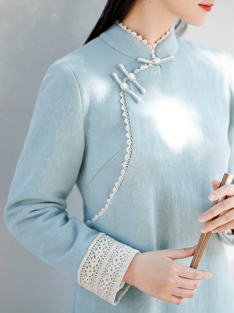 

Thiened Fce Lined Tea Zen, длинная юбка, пальто, женский костюм Ele Tang, осень-зима, модный традиционный китайский костюм...