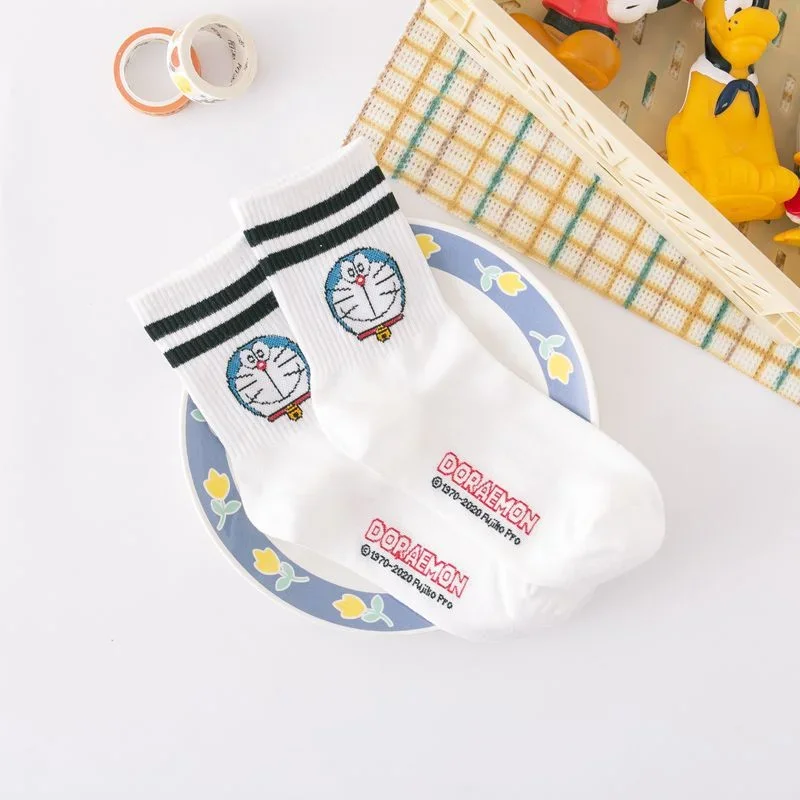 Doraemon Cute Cartoon Socks Sports Crew Socks Striped Cotton Socks Long Tube Student Funny Anime Harajuku Cosplay Sock Kids Gift