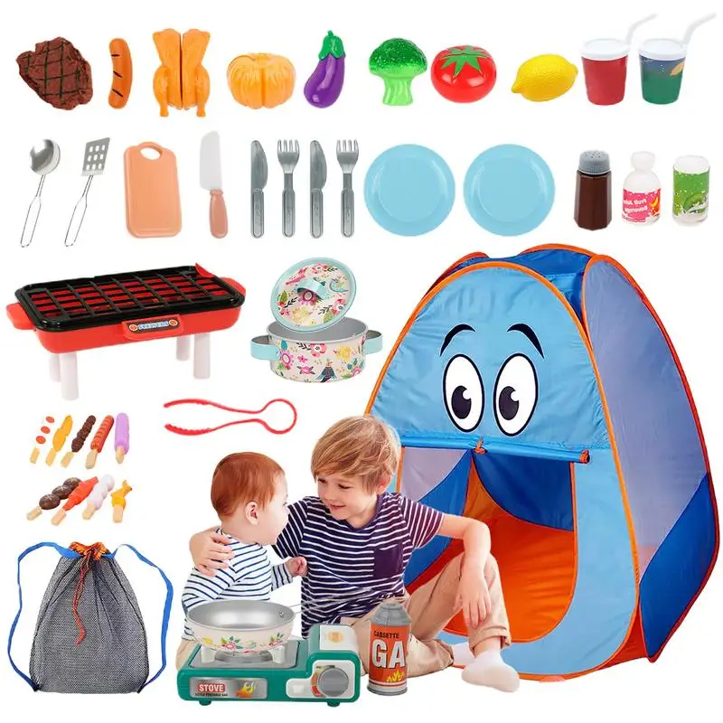 

Camping Toy Toddler Tent Playset 40pcs Kids Camping Set With Tent Outdoor Food Toy Set For Toddler Pretend Play For Birthday