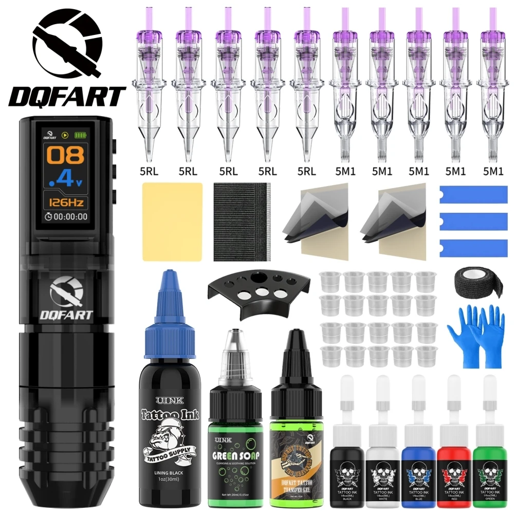 DQFART Brand 6Choices P3 Electric Wireless Tattoo Machine Pen Set Tattoo Ink Needle Green Soap Beginner Designs Accessories