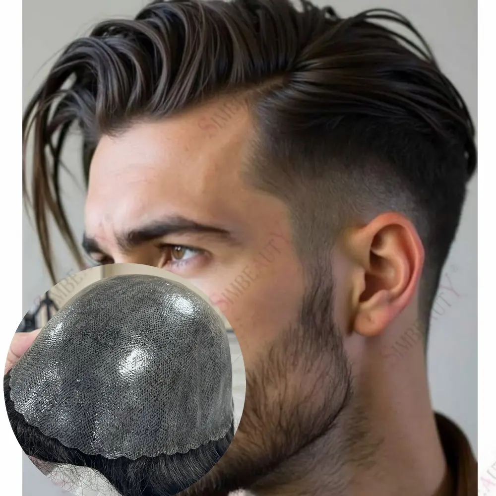 

Суперпрочный тонкий полиуретановый парик из натуральных волос для мужчин, система замещения волос, имитирующая естественную линию роста волос, серый, черный, коричневый