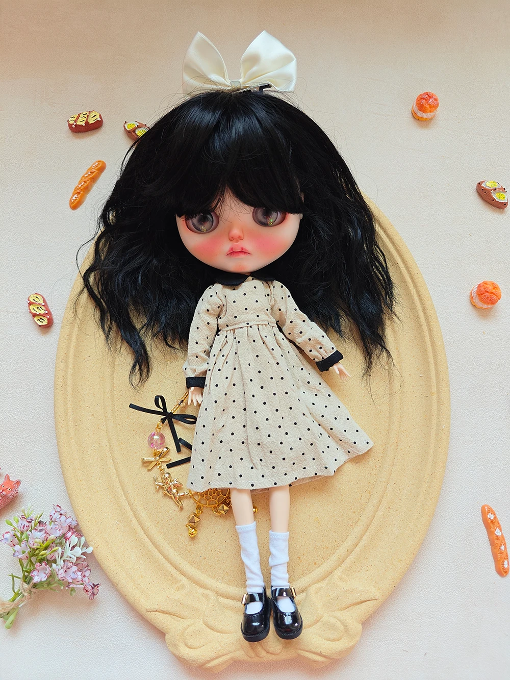 New Handmade ICY DBS Blythe doll Clothes Polka dot long sleeves dress Barbies Cute dress For Ymy Ob24 Ob22 Doll Accessories