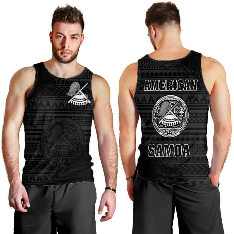 Fashion Cool 3D Printed Polynesian Samoa Flag Tank Top Men Samoa National Emblem Graphic Tank Tops Gym Clothing Men Clothing Top