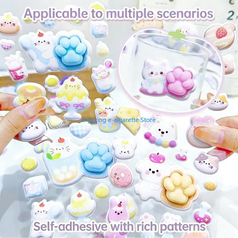 Puffier Sticker Niedlicher dekorativer Aufkleber für Scrapbooking, Tagebücher, Notebooks, Handyhüllen, wiederverwendbarer – Detail 2