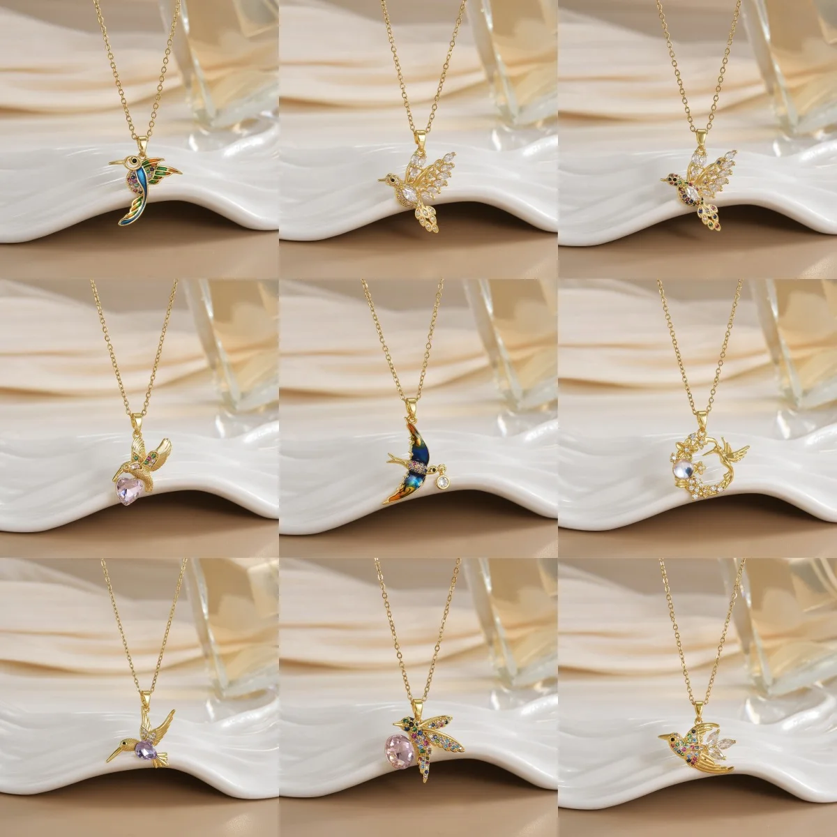 

Women Bird Pendant Necklace Gold Color Titanium Steel Tarnish-Resistant Zircon Necklace Fashion Jewelry Accessories