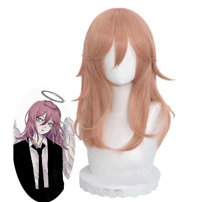 Chainsaw Man Angel Devil Cosplay Wig 50cm Long Orange Pink Hair Wigs with Bangs