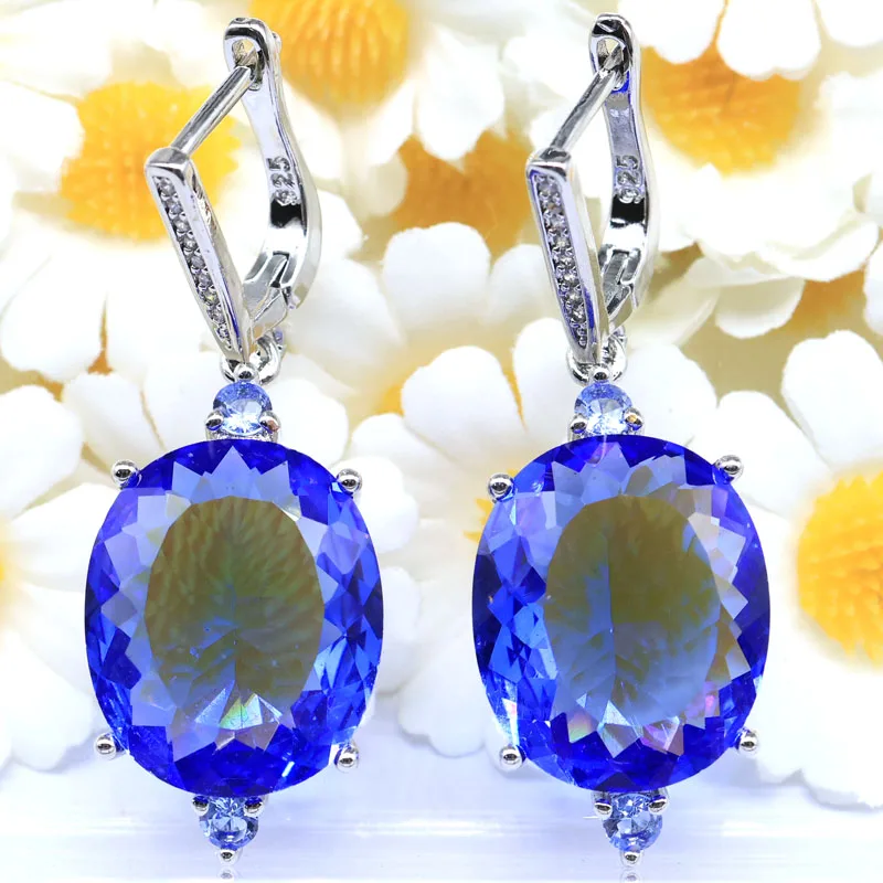 Buy 5 Get 1 Free 42x15mm Pink Tourmaline Smokey Topaz Violet Tanzanite Swiss Blue Topaz CZ Woman's Dating Silver Plated Pendant