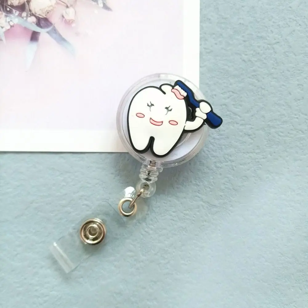 

Hospital Use Dentist Teeth Badge Holder Work Card Teeth Shape Retractable Badge Reel Cartoon Cute ID Card Holder Girl Boy