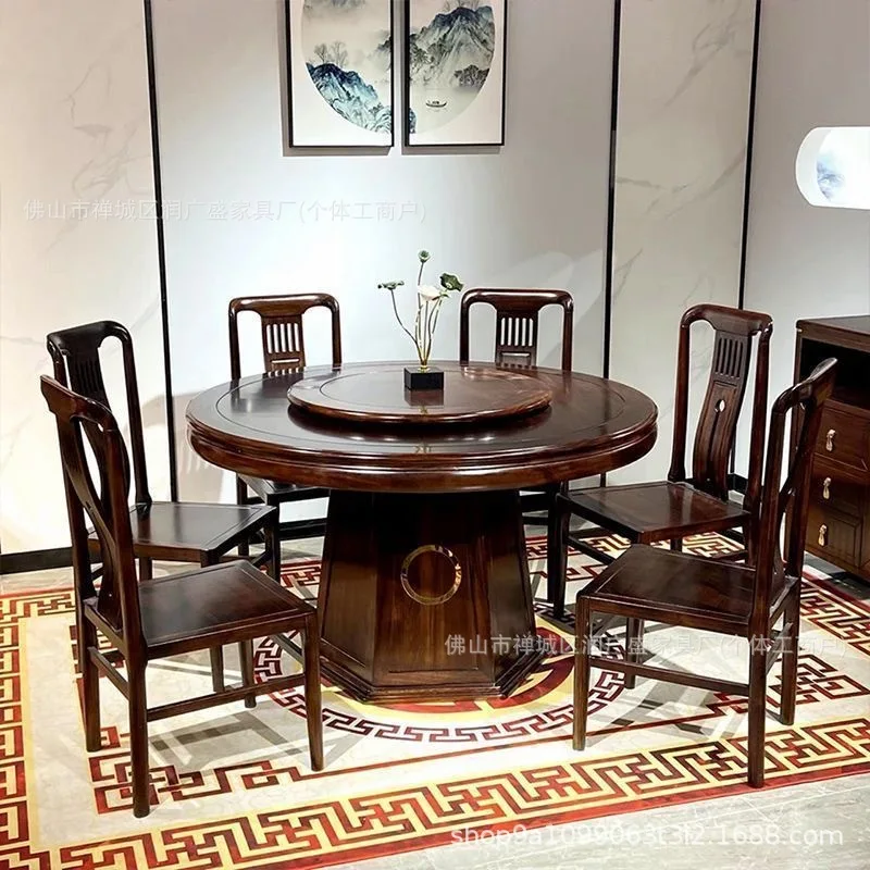 Dining Table Ebony Chinese Round All-solid Wood Dining Table And Chair Combination Living Room Simple Chinese Turntable Round Ta