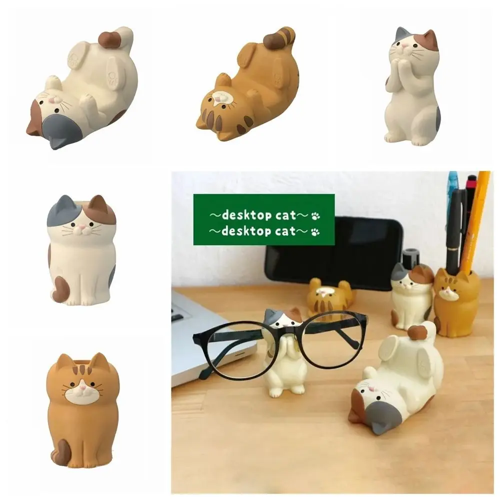 

Resin Craft Cat Phone Holder Cat Support Cartoon Animal Glasses Mobile Phone Pen Holder Toy Figures Desktop Stand