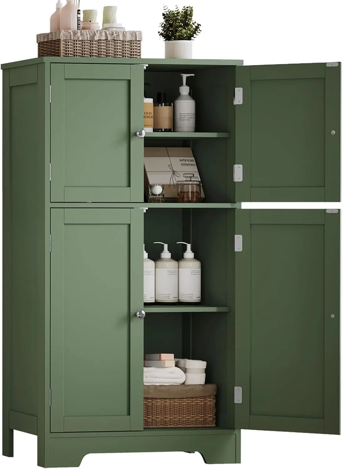 Bathroom Floor Storage Cabinet, Freestanding Bathroom Cabinet with 4 Doors & 2 Adjustable Shelves, Cupboard, Floor Cabin