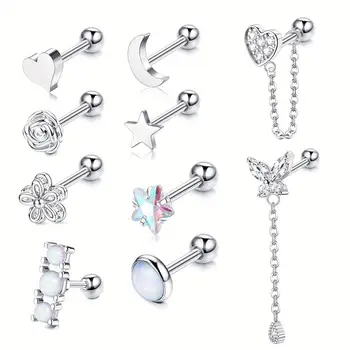 Drperfect 女士耳骨耳環 不銹鋼耳骨環耳環 心形花朵鏈吊墜 CZ 穿孔飾品 10 最佳銷售 卡地亞耳環 - №4