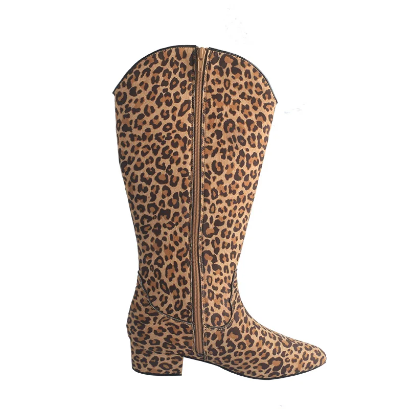 

Новые женские танцевальные ботинки в западном стиле с леопардовым принтом из искусственной замши на мягкой подошве, коричневые модные длинные танцевальные ботинки на молнии
