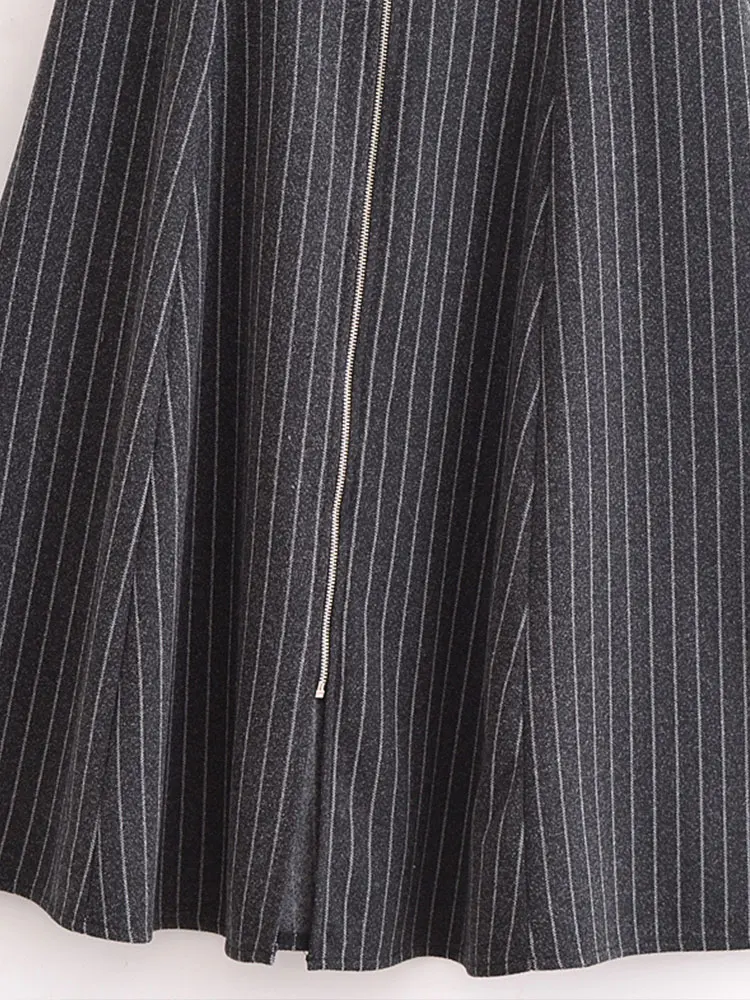 Abito a righe da donna casual vintage primaverile o-collo senza maniche pieghe cerniera abiti lunghi abito chic di nuova moda