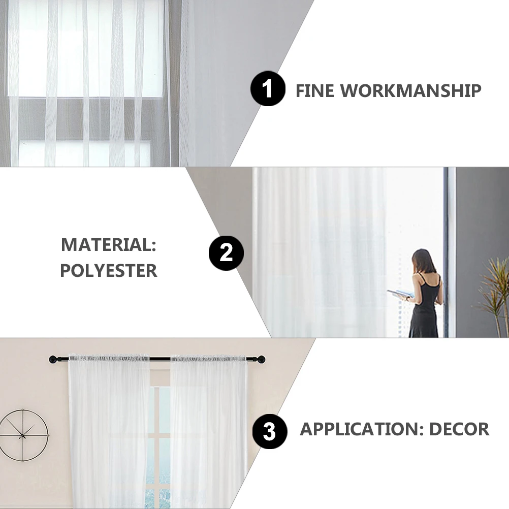 

2 pcs Window Curtains Voile Sheer Gauze White Panels Home Decor Bedroom Living Room Tulle Thin Semi Transparent