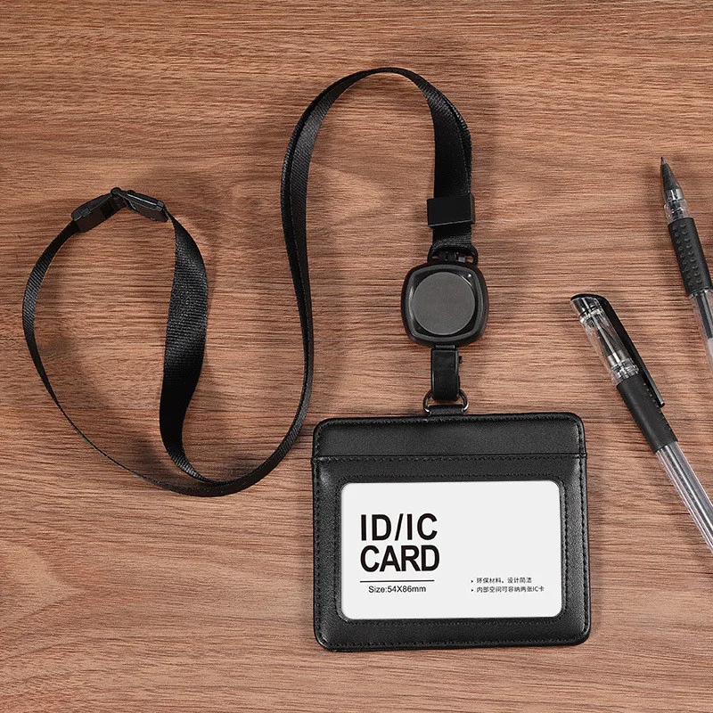 حامل أوراق الاعتماد قابل للسحب، حامل بطاقات من الجلد الطبيعي، قلادة للبطاقات، حبل قابل للتعديل، لوازم حامل بكرة معرف الموظف