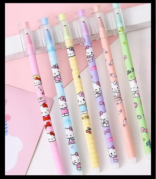 12Pcs/lot Sanrio mymelody Kuromi Cinnamoroll Cartoons Neutral Erasable Pen 0.5mm Gel Pen Washable handle School Office Supplies