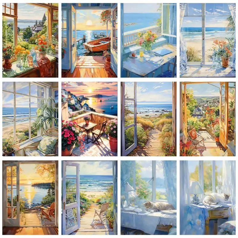 

CHENISTORY DIY Picture By Number Sea view outside the window Kits Painting By Numbers Drawing On Canvas HandPainted Decoration