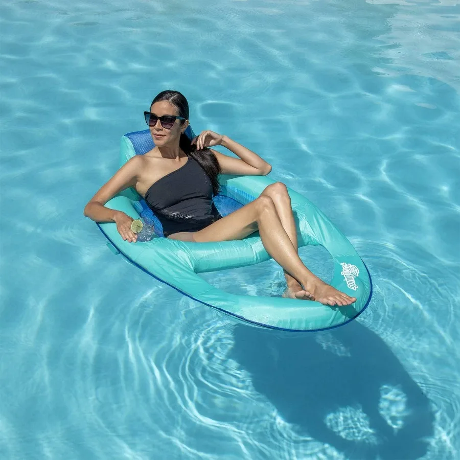 SwimWays Sedia reclinabile galleggiante a molla per piscina Galleggianti gonfiabili per piscina per adulti con portabicchieri a gonfiaggio rapido e poggiapiedi