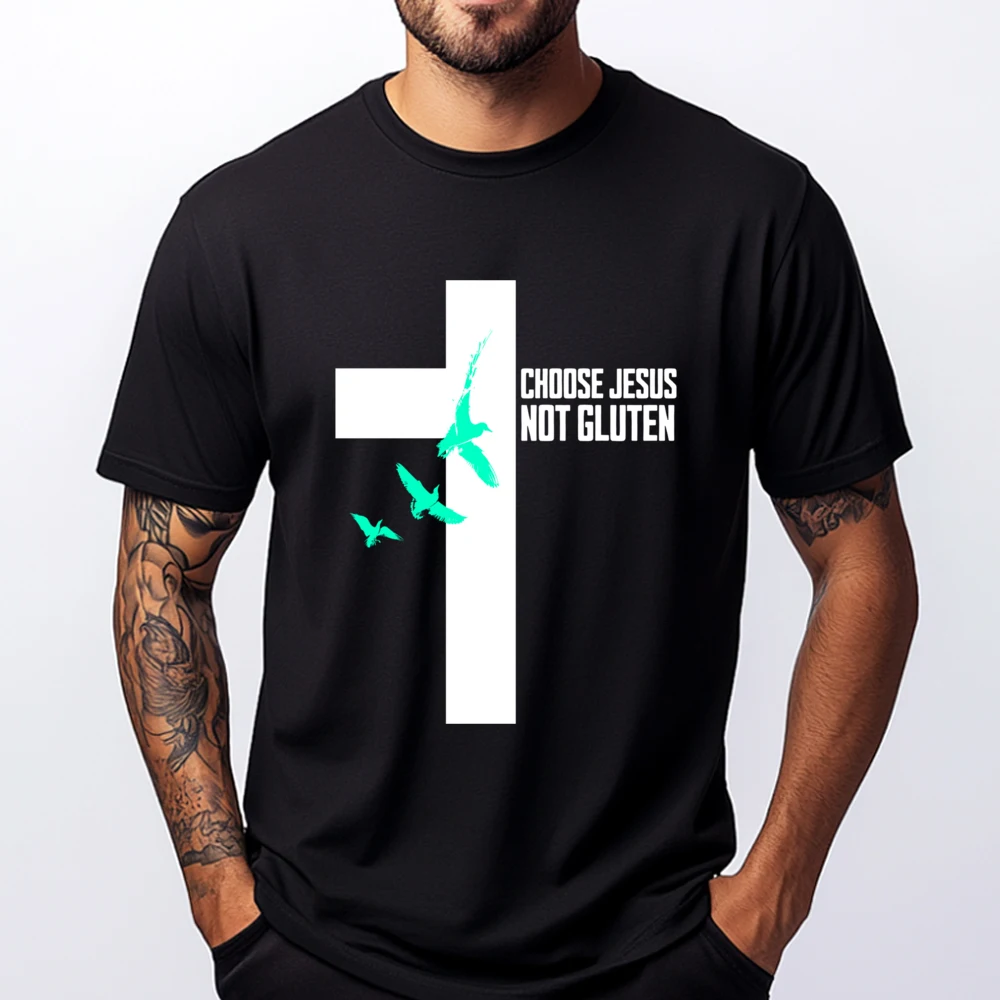 Gluten Free Saying Choose Jesus Not Gluten Printed T-Shirt Mans T Shirt Mens Clothing Men Free Shipping Clothes Hip Hop