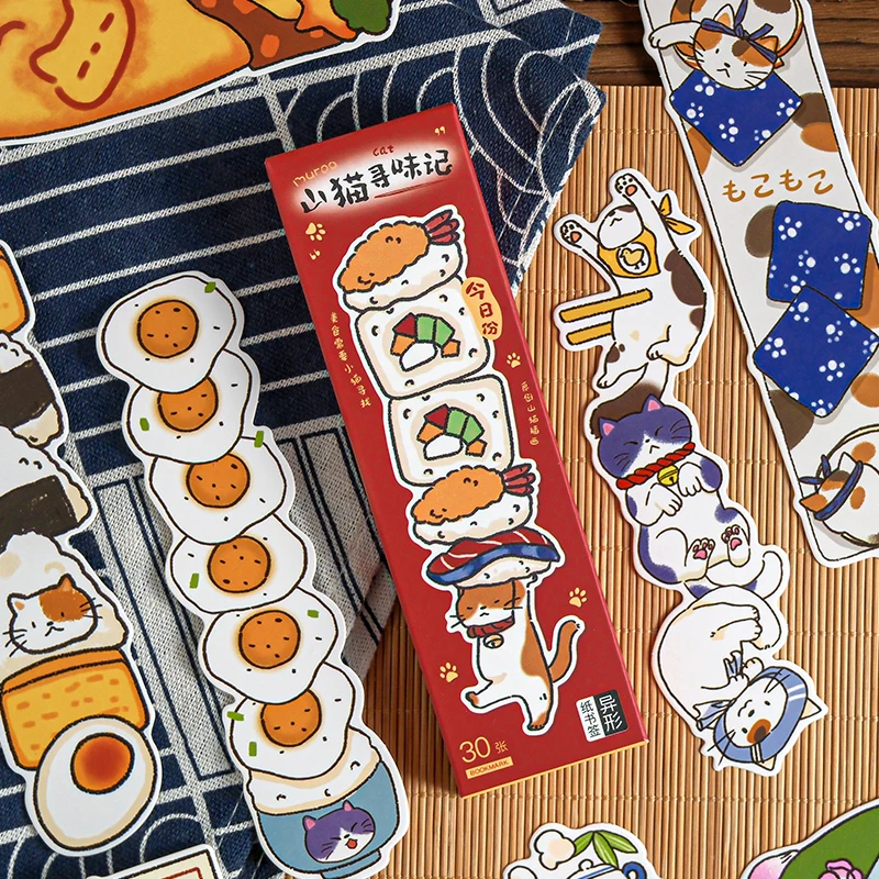 30 ورقة/مجموعة إشارة مرجعية لطيفة على شكل قطة للقراءة الإبداعية على شكل قطة إشارات مرجعية ورقية بطاقات ورقية مزخرفة هدية قرطاسية ​