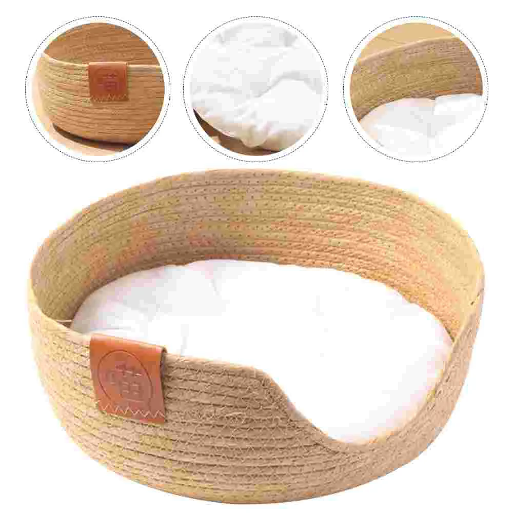 Woven Straw Cat Bed Sleeping Nest Basket Breathable Cat House Cooling Bed Kitten Small Dogs Puppy