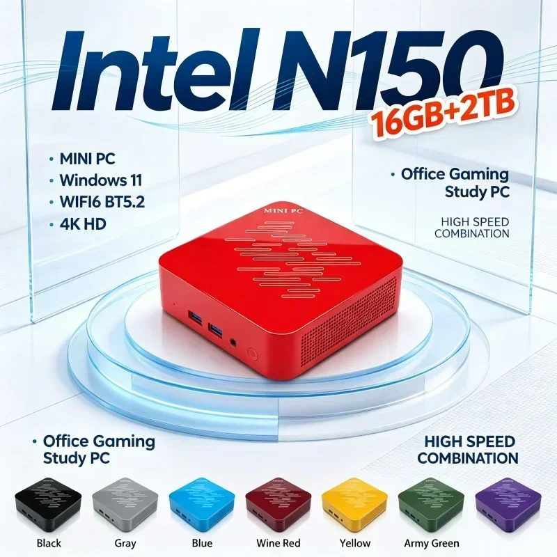 Intel N150 Multicolor Mini Host 16GB RAM Optional 1TB 2TB SSD Windows 11 WiFi6 BT5.2 Portable Mini PC For Daily Home Office Use