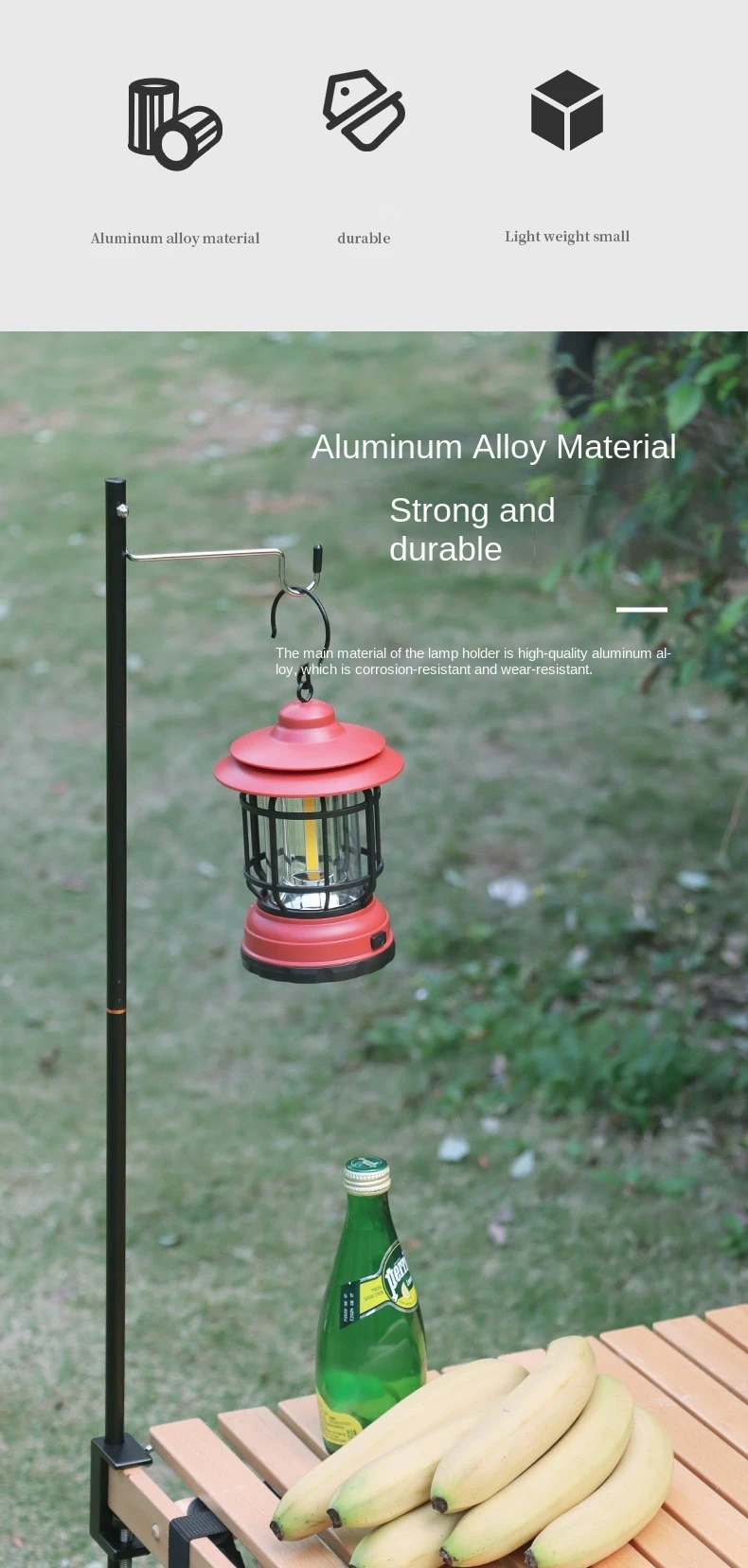 TARKA Abnehmbarer Campinglaterne-Ständer aus Aluminiumlegierung, Lichtaufhänger für Outdoor-Laternen zum Wandern und Angeln – Detail 2