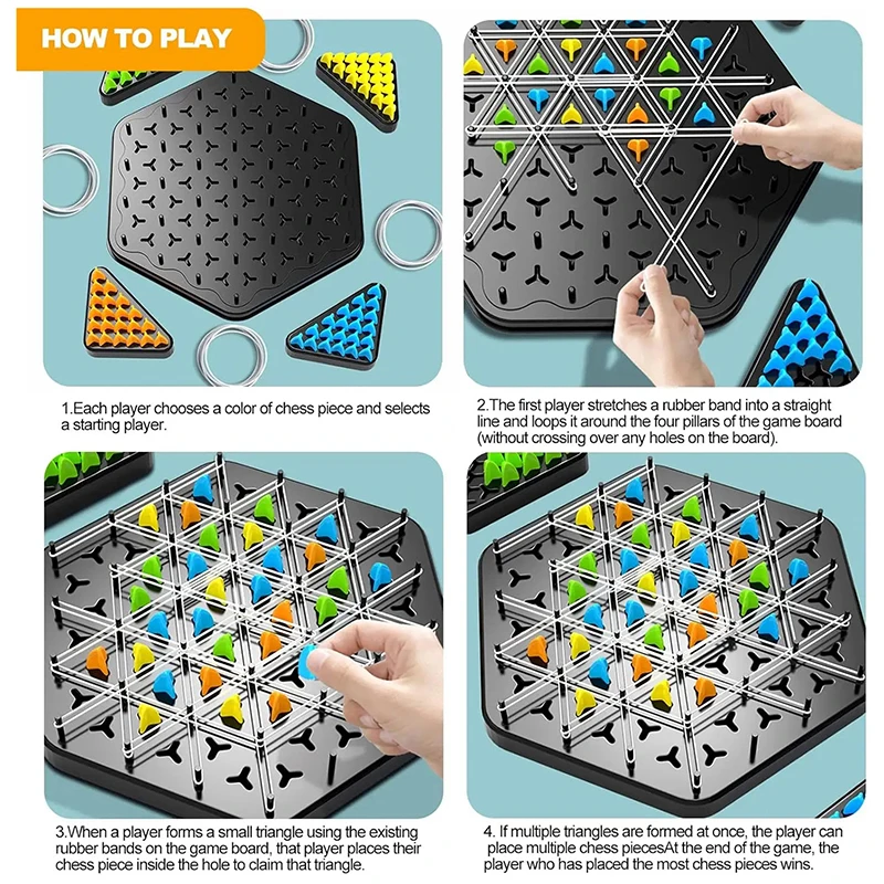 Gioco di scacchi a levetta a catena gioco con elastico a triangolo giocattolo per bambini Set di giochi da tavolo interattivi per regalo di festa in