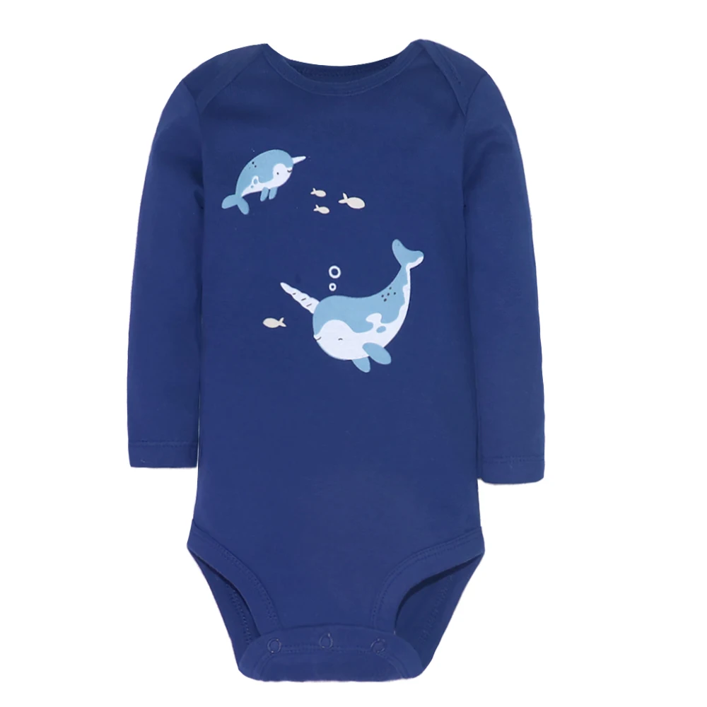 5Pcs/lot Baby Boy Bodysuit Long Sleeve Cotton Newborn Baby Clothes Cartoon Whale Print Summer Toddler Overalls Infant Bebe