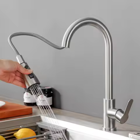 Kitchen Faucets 304 stainless steel Pull Out Kitchen Sink Water Tap Deck Mounted Mixer Stream Sprayer Head Hot Cold Taps