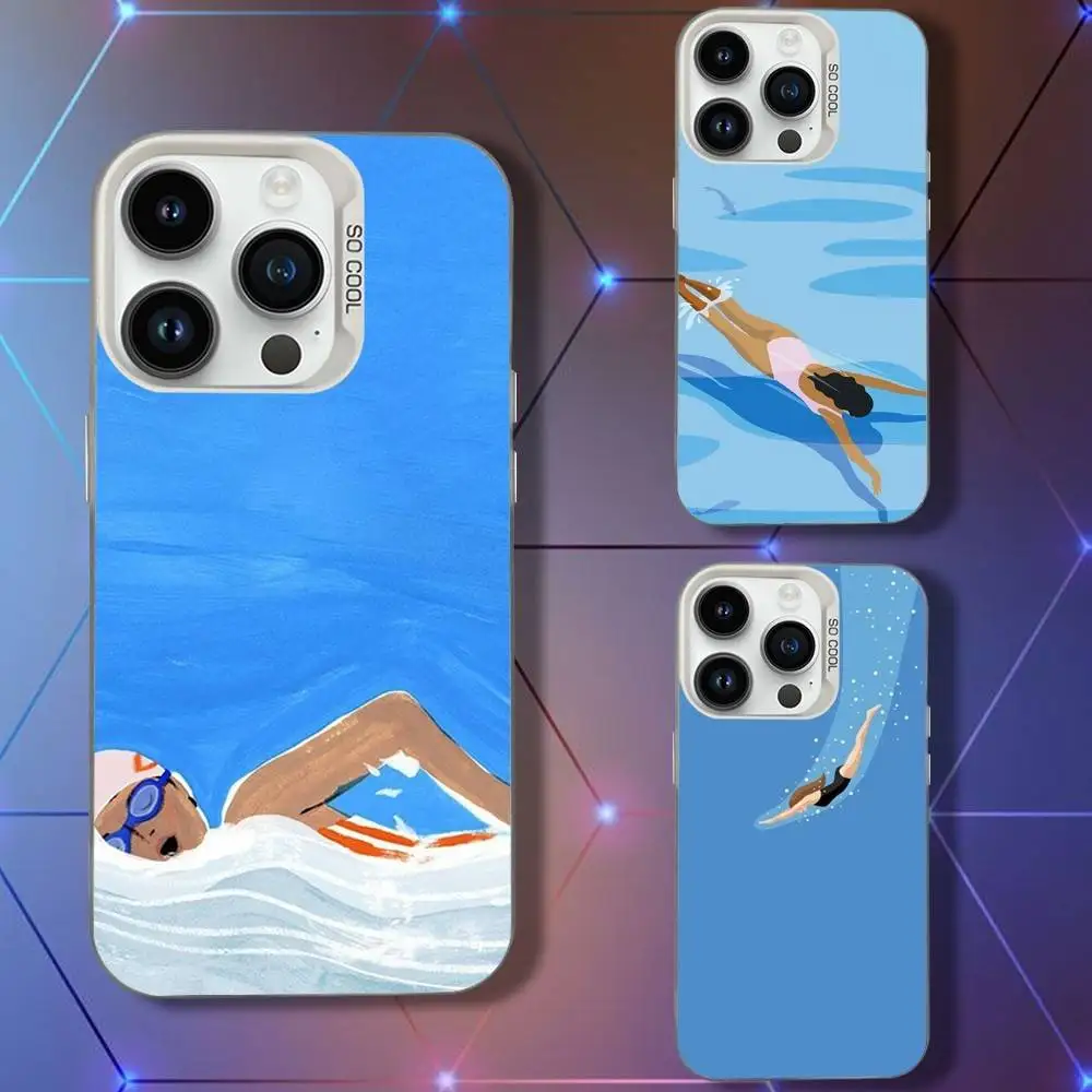 

Art Swim Phone Case For iPhone 16,15,14,13,12,11,Pro,XS,Max,Plus,Mini,SE White Candy Matte Shockproof Cover