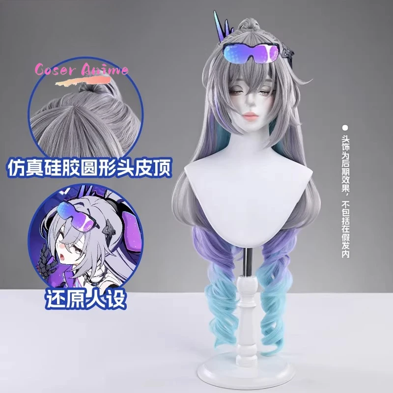 

Newly Wig Silver Wolf Cosplay Wig Halloween and Christmas Comic Exhibition Game Honkai: Star Rail Free Cap 90cm length