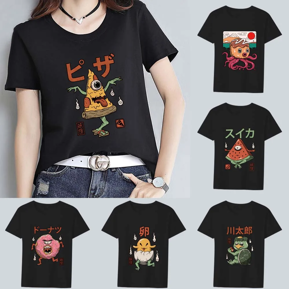 

Cotton T-shirt Women Short-sleeve Tees Casual Top Cute Monster Series Round Neck Ladies Slim Commuter Short Sleeve Ladies