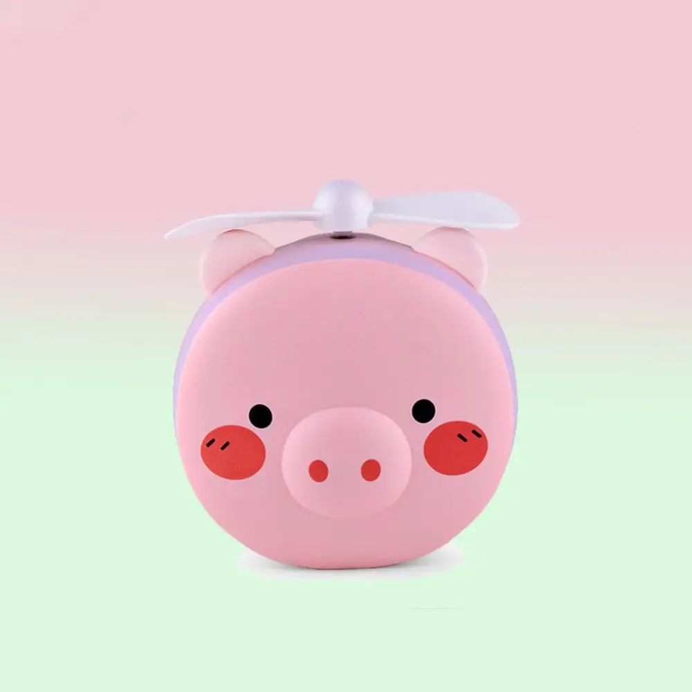 HD Mirror Cartoon Makeup Mirror with Fan Creative Round Pink Piggy Fan Mini LED Light Led Cosmetic Mirror Home