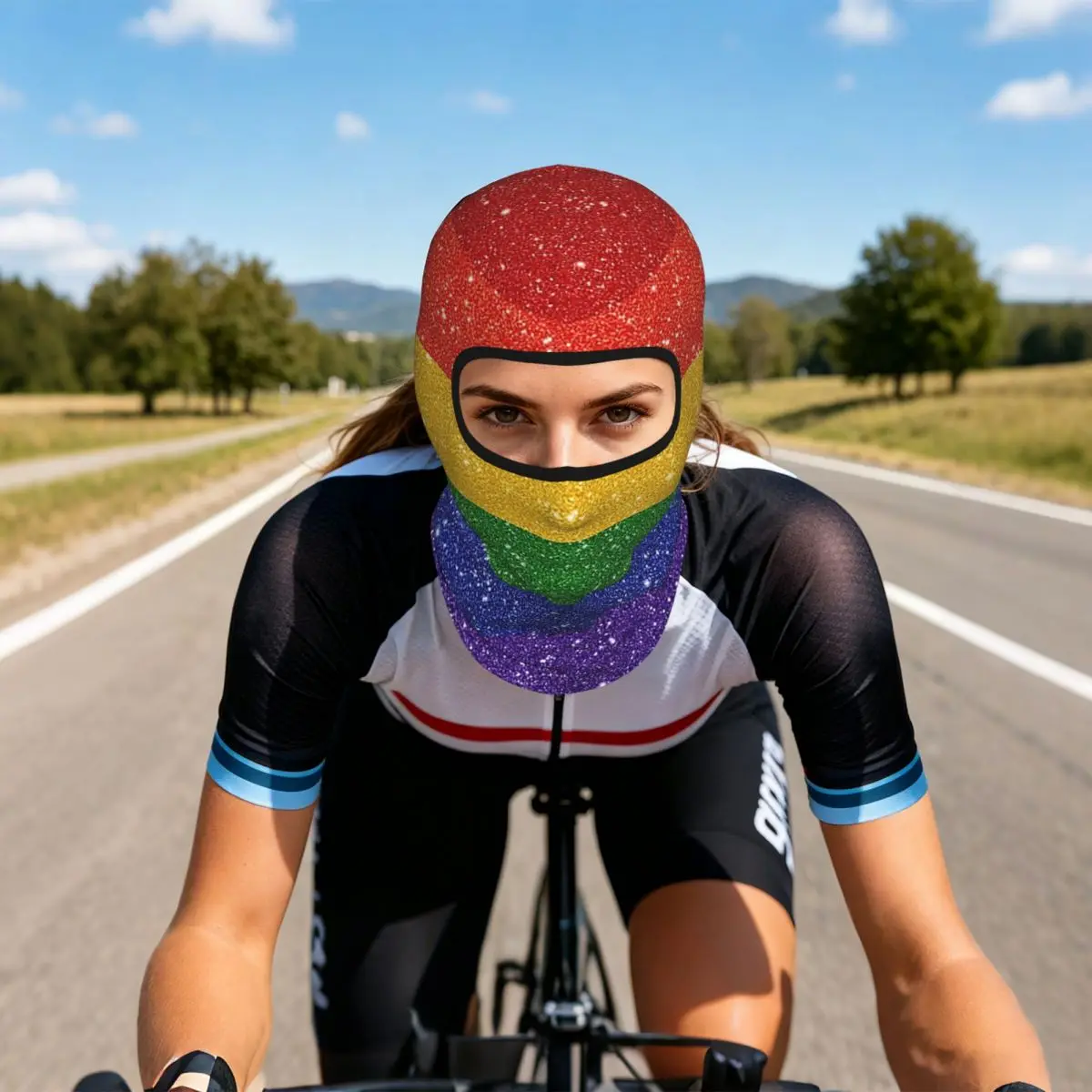 Faux Glitter LGBTQ Pride Rainbow Flag Background Breathable Balaclava Full Face Mask Sun Protection Neck Gaiter For Motorcycle