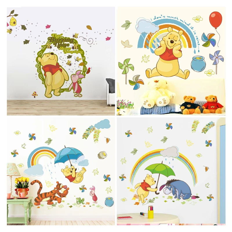 3D Cartoon Winnie The Pooh Bear Wall Sticker For Kids Room Living Room Bedroom Wall Decoration Kids Gifts Door Sticker