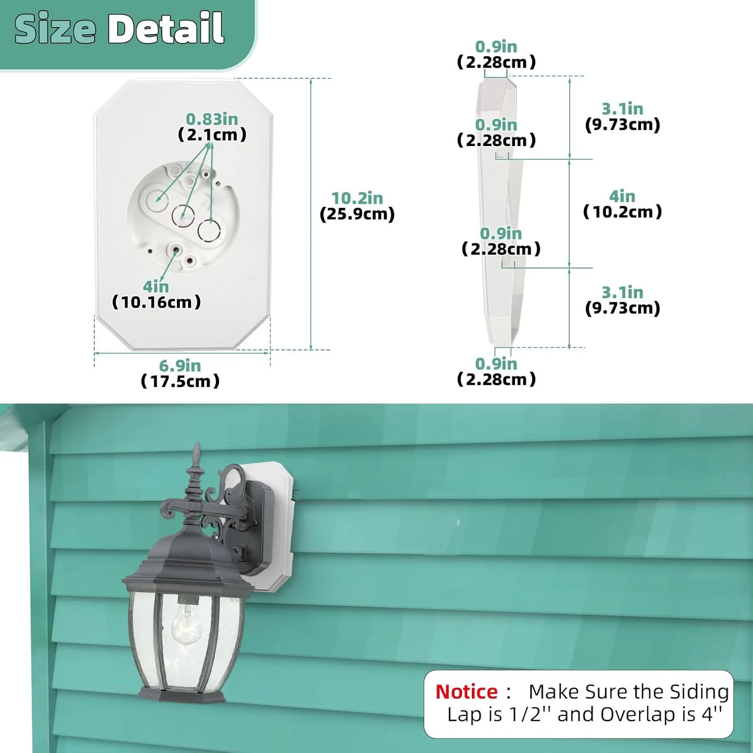 Siding Mounting Kit Outdoor Light Mounting Block with Built-in Electrical Box Light Mount Plate for 4 in and 1/2 inch Lap Doubl
