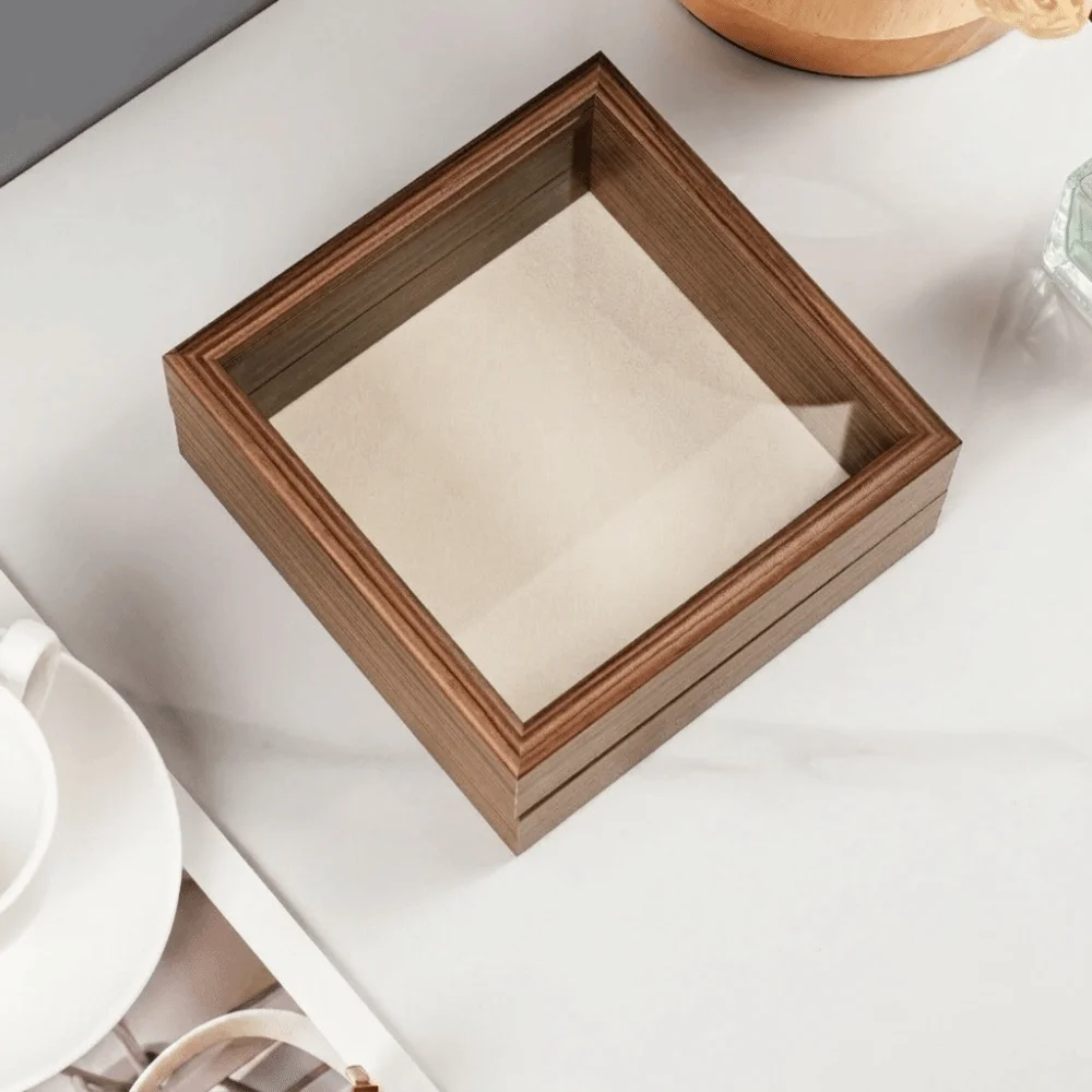 Glass Lid Wood Jewelry Box Velvet Interior Durable Jewelry Organizer Dust-proof Convenient Ring Display Holder Dressing Table