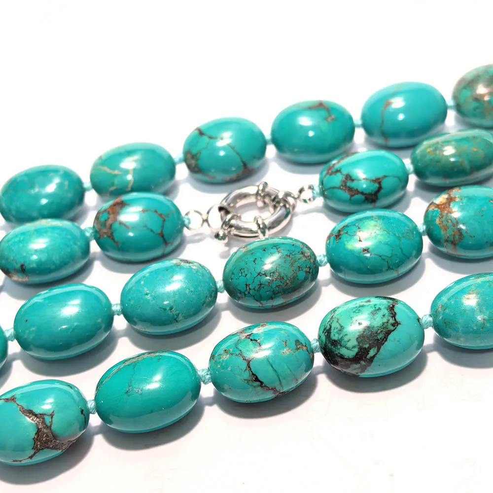 MTCSTAR Natural 50'' 18mm Green Blue Egg Turquoise Bead Matching Earring Necklace (Z14597)