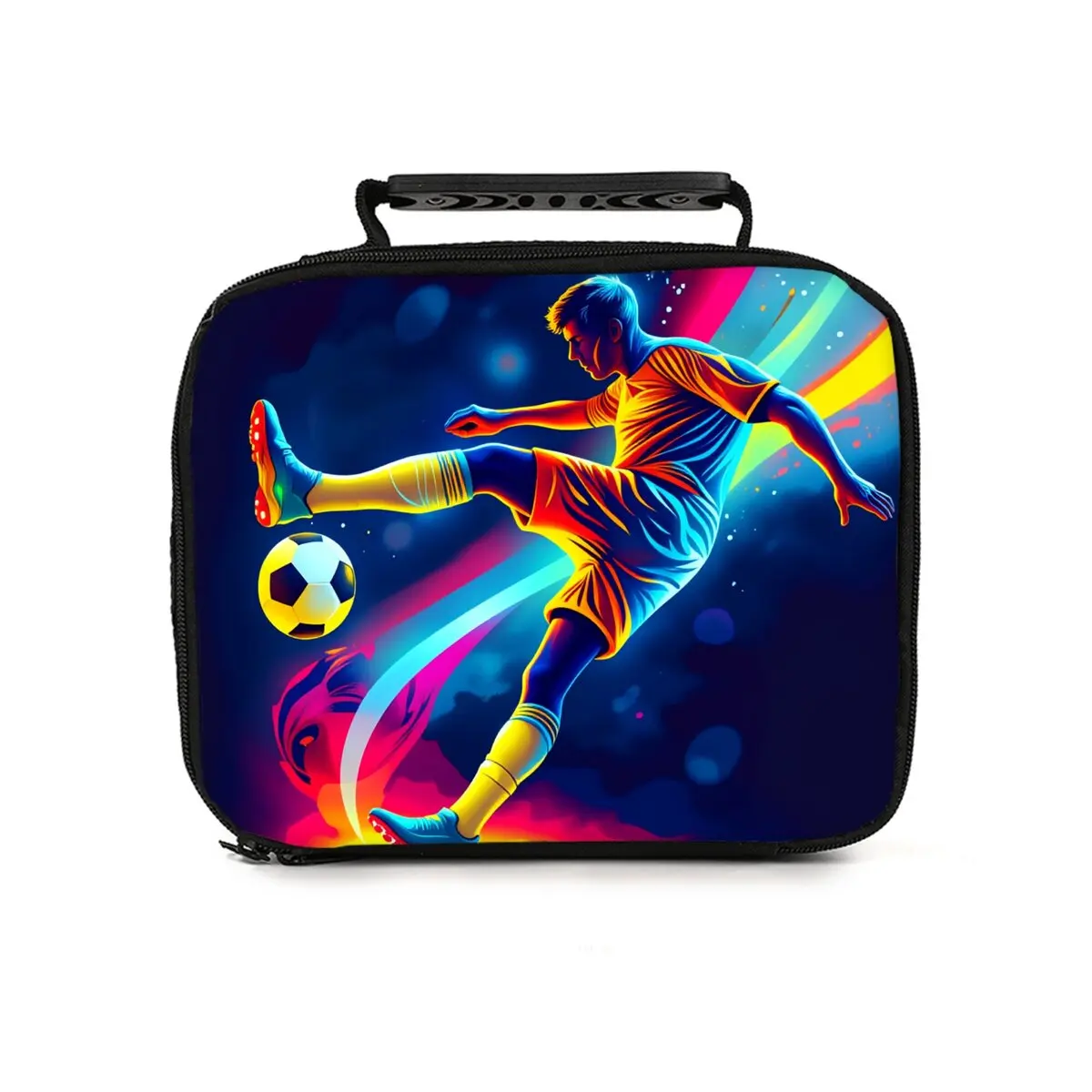 Handliche Lunchtasche mit Fußballmuster für Jungen/Mädchen, beste Geschenke, 2D-Cartoon-Lunchbox-Tasche für Kinder, thermoisolierte Picknicktasche