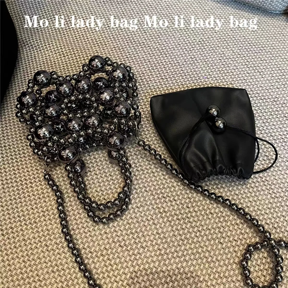 

Women Fashion Handbag Hollow Out Beads Beading Woven Handmade Bucket Bag Lady Dinner Party Clutch Purse Shoulder Crossbody Bag