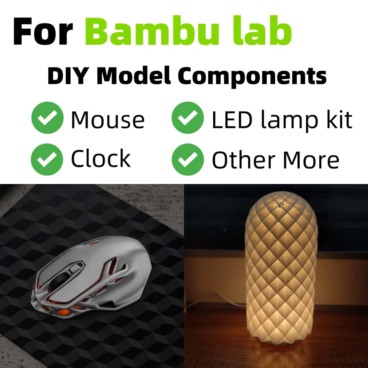 

For Bambu Lab DIY Creative Model Computer Wireless Mouse charger Engine LED Light Hardware Clock Gifts 3D Printer Parts
