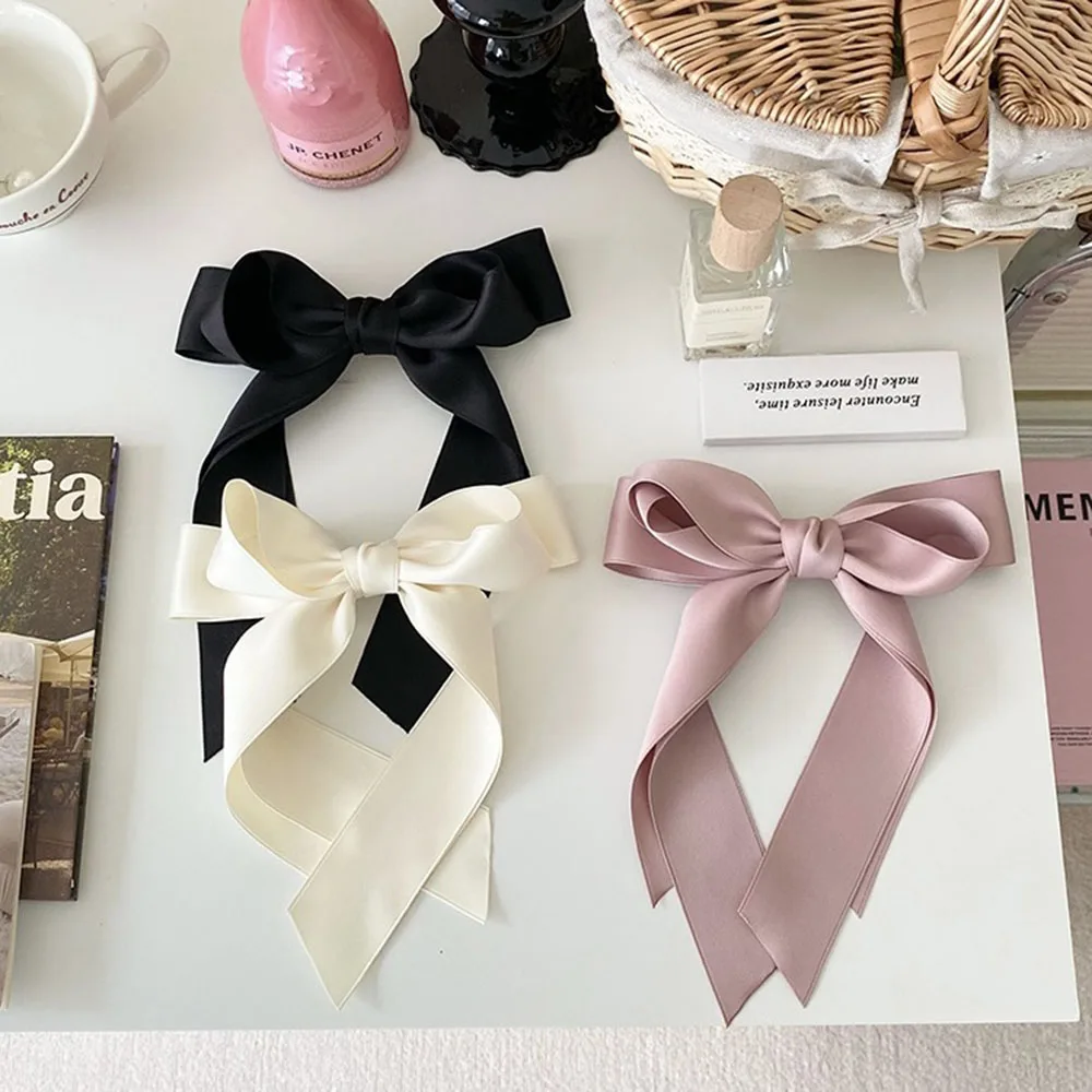 

6Pcs Solid Color Satin Ribbon Big Bows Hairpin Spring Clips Hair Accessories for Women Girls Trendy Korean Summer Headwear 2024